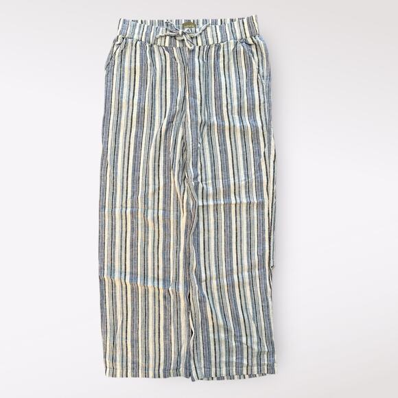Denim & Co Naturals Blue Stripe Wide Leg‎ Linen Blend Elastic Waist Pant Size MT - Picture 1 of 8